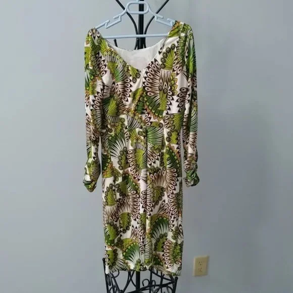Sunny Girl Green abstract peacock-print tulip dress - Picture 2 of 3